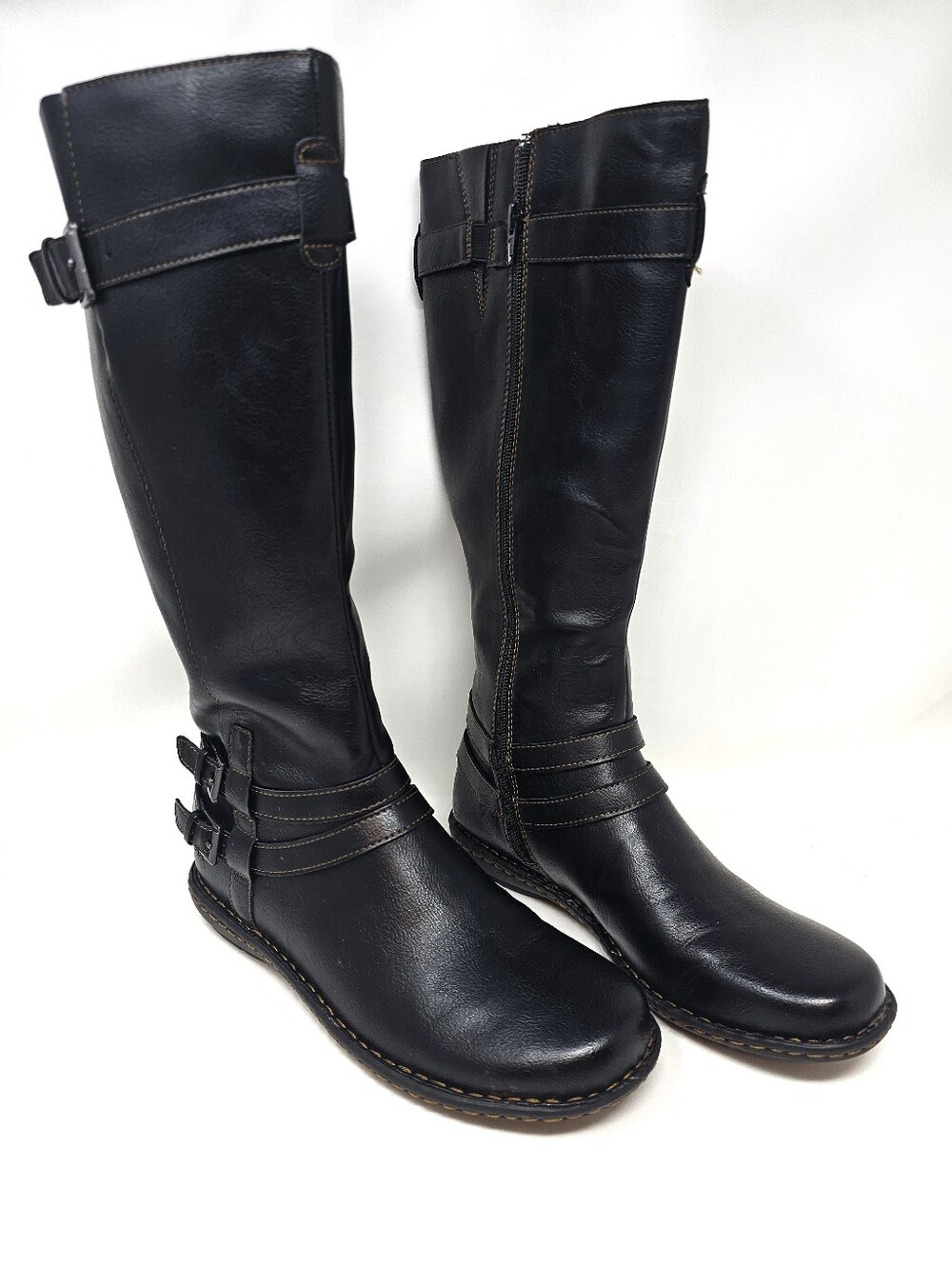 Born Black Faux Leather Tall Boots Side Zip Size 10